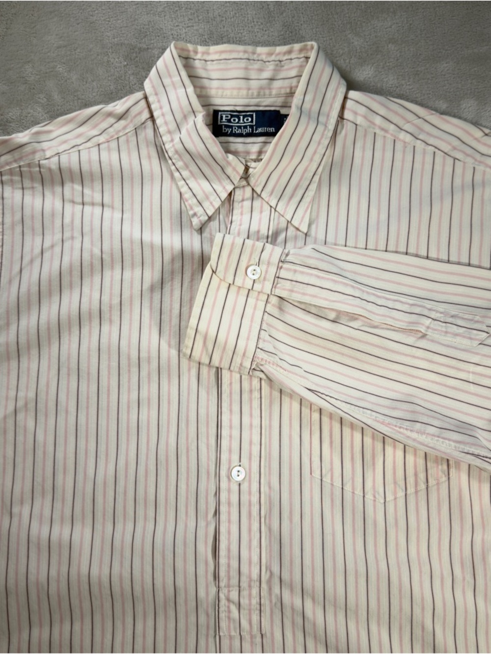 Vintage Polo Ralph Lauren Striped Half Button Up Shirt Long Sleeve Men's Sz L